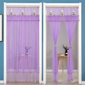 Double Yarn Lace Gauze Door Curtain Quiet Anti-mosquito Embroidered Living Room Bedroom Bathroom Universal Partition Home Decor (Color: 01 Purple, size: 90x210cm)