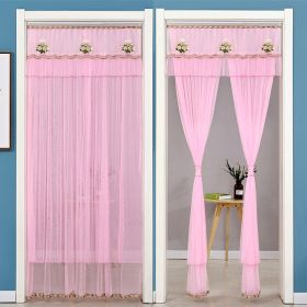 Double Yarn Lace Gauze Door Curtain Quiet Anti-mosquito Embroidered Living Room Bedroom Bathroom Universal Partition Home Decor (Color: 01 Pink, size: 90x220cm)