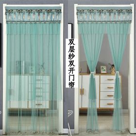 Double Yarn Lace Gauze Door Curtain Quiet Anti-mosquito Embroidered Living Room Bedroom Bathroom Universal Partition Home Decor (Color: 02 Green, size: 90x210cm)