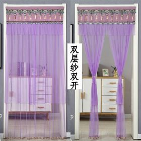 Double Yarn Lace Gauze Door Curtain Quiet Anti-mosquito Embroidered Living Room Bedroom Bathroom Universal Partition Home Decor (Color: 02 Purple, size: 90x220cm)