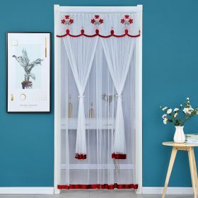 Double Yarn Lace Gauze Door Curtain Quiet Anti-mosquito Embroidered Living Room Bedroom Bathroom Universal Partition Home Decor (Color: 03 Red, size: 90x210cm)