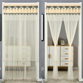 Double Yarn Lace Gauze Door Curtain Quiet Anti-mosquito Embroidered Living Room Bedroom Bathroom Universal Partition Home Decor (Color: 02 Beige, size: 90x220cm)