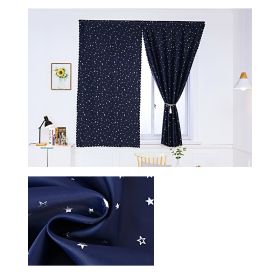 Solid Color Star Curtain White Tulle Hook&Loop No Punching Easy To Install Bedroom Girls Kids Adult Shading Simple Self-adhesive (Color: 03 Navy blue silver stars, size: W 1.2m x H 2.0m(single opening))