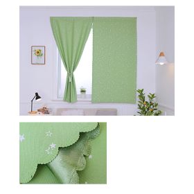 Solid Color Star Curtain White Tulle Hook&Loop No Punching Easy To Install Bedroom Girls Kids Adult Shading Simple Self-adhesive (Color: 03 Green silver star, size: W 1.2m x H 1.2m(single opening))