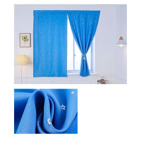 Solid Color Star Curtain White Tulle Hook&Loop No Punching Easy To Install Bedroom Girls Kids Adult Shading Simple Self-adhesive (Color: 03 Blue silver stars, size: W 2.0m x H 2.0m (Double Opening))