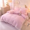 Princess Style Girl Brushed Multicolor 4-piece Set Quilt Cover Sheet Pillowcase Spring Autumn Winter Solid Fleece Thick Bedskirt