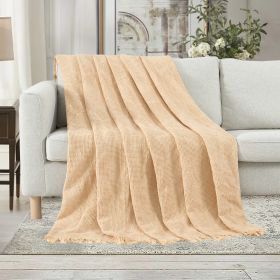 VERAMUSE 100% Cotton Blanket for Bed Weave Waffle Breathable Thin Blankets for Summer (Color: Beige, size: 66" x 90")